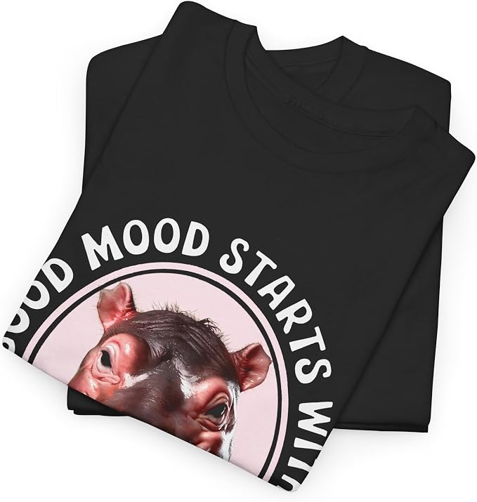Good Mood Starts with Moo Deng Unisex T-Shirt, Funny Moo Deng Good Mood Minimalist Men and Women Shirt