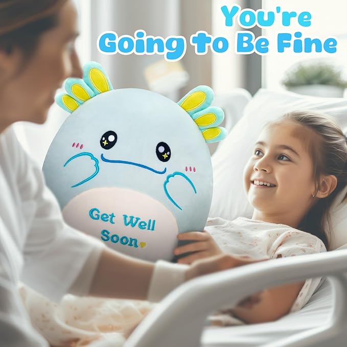 12" Get Well Soon Axolotl Plush Pillow,Soft Axolotl Plushies,Get Well Stuffed Animal,Cute Salamander Plush Feel Better Gifts for Kids Women Men (Mint Green)