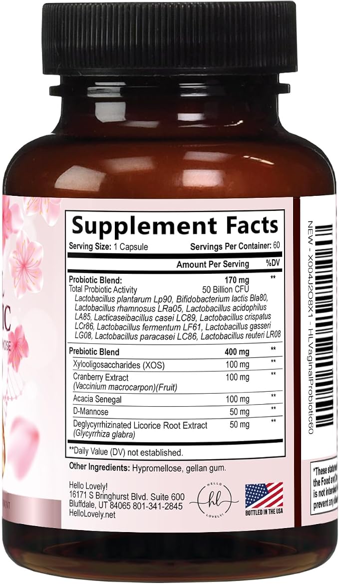 Vaginal Probiotics for Women - Gently Support Feminine Health, pH Balance, Healthy Odor & Vaginal Flora - 50 Billion CFU - Improved Formula with Lactobacillus, Prebiotics & Cranberry - 60 Capsules