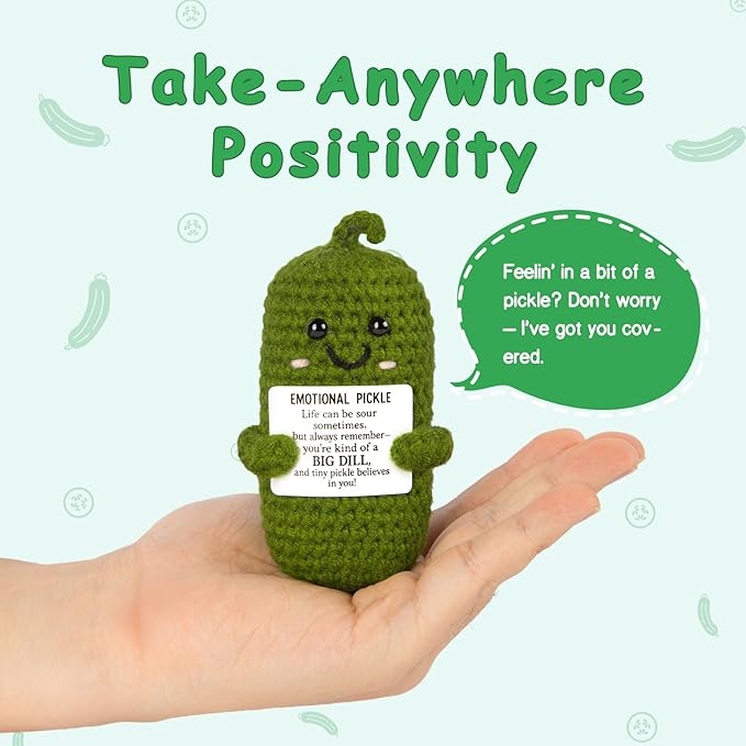 Emotional Support Crochet, Positive Crochet Pickle, Encouragement Gifts for Women Men Birthday Christmas Self Care Friends Coworkers Relaxation Gift Desk Home Fall Decor Inspirational Support