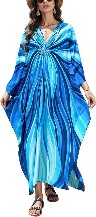 Mumu Dresses for Women Plus Size, Bohemian Kaftan Beach Cover Up Long Maxi Nightgown Soft Loungewear