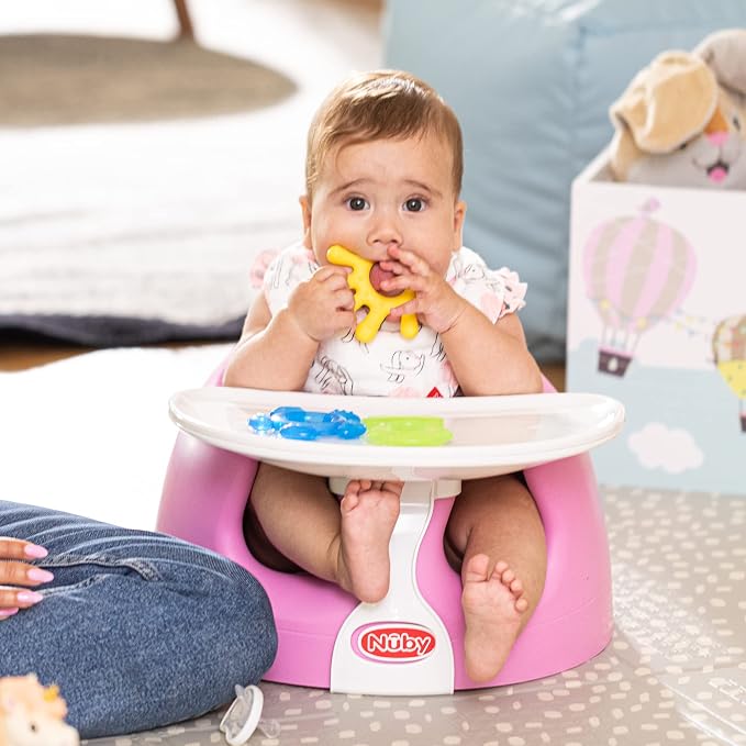 Nuby My Floor Seat - Portable Baby Chair with Soft Foam Cushion, Safety Harness, and High Back Design - 4+ Months - Pink