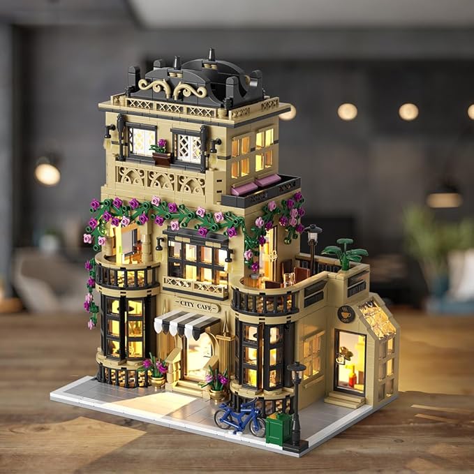 City Cafe Building Blocks Set with LED,1400+pcs Mini Bricks for Adults and Teen 14+