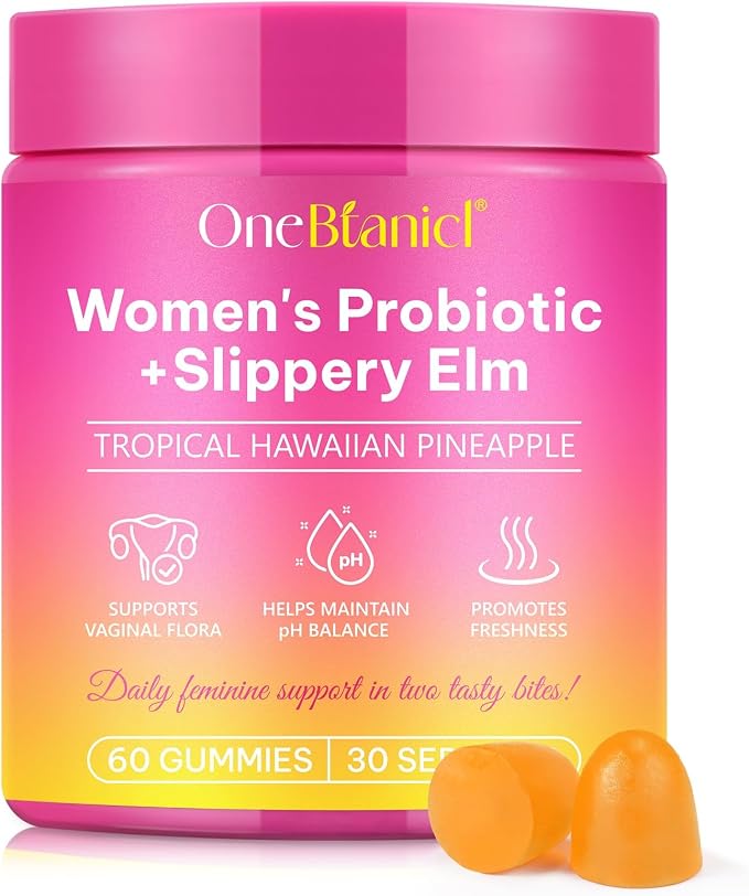 Feminine Probiotics Gummies for Women with Slippery Elm, Vaginal Probiotics for Women Gummies, Feminine Balance pH Gummies for Healthy Odor, Improve Immune,Support Vaginal Health -60 Pineapple Gummies