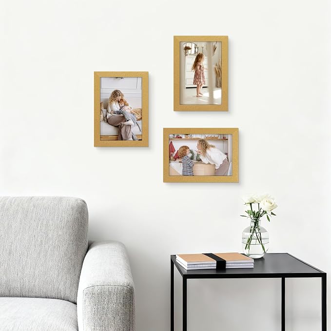 Picrit 4x6 Picture Frame Set of 12, Display 3.5x5 with Mat or 4x6 without Mat, Photo Frames for Wall Mounting or Table Top Display, Gold