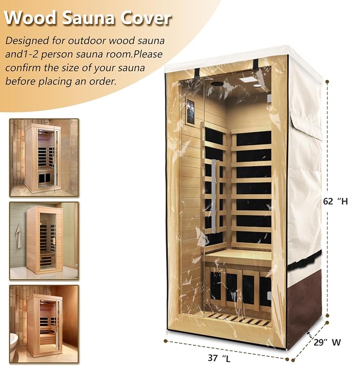 Outdoor Wood Sauna Cover,Sauna Covers with Separate Top Cover for Wood Home Spa Saunas,37" Lx29 Dx62 H with PVC Clear Door Design,Beige&Brown