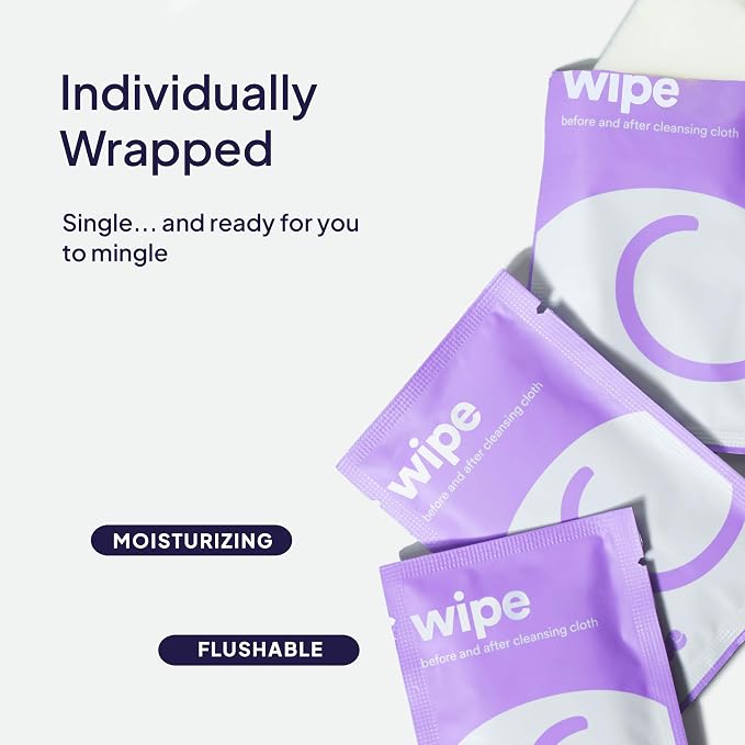 Hello Cake Sex Wipes - Individually Wrapped, Organic Flushable Wipes for Adults - Hypoallergenic, pH-Balanced, Hygiene Wipes for Women, Men and Couples (12 Count Bag)