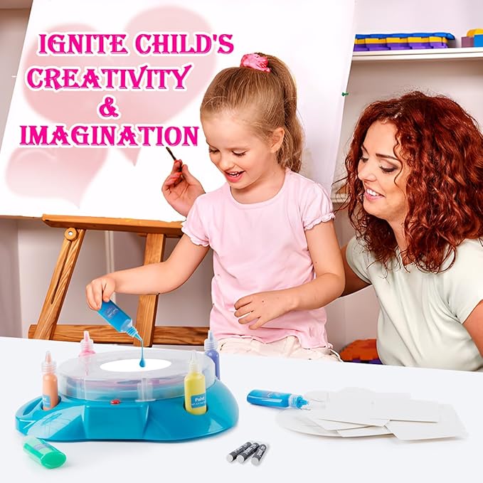 Spin Art Machine for Kids Ages 6-8,Adjustable Speed Arts&Crafts Paint Spinner Toy with Origami Artwork, Thicker Splatter Guard, Battery Operated Kids Crafts Kits, Gift Boys Girls