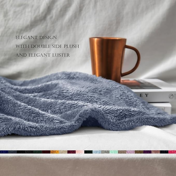 Exclusivo Mezcla Fuzzy Plush Fleece Bed Blanket Twin XL Size, Stone Blue | 90x66 Inches, Super Soft and Cozy Bed Blanket, Fluffy Blanket for Bed, College Dorm Room Essentials, All Season