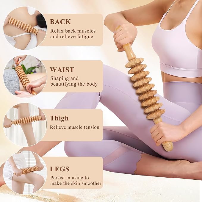 Xokocli 7-in-1 Wood Therapy Massage Tools Lymphatic Drainage Massager for Muscle Pain Relief | Maderoterapia Kit Body Sculpting Tools for Anti-Cellulite, Body Shaping