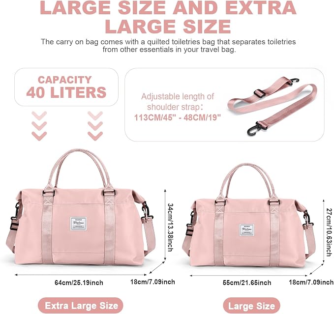 Travel Duffel Bag, Carry On Overnight Weekender Bags for Women | Travel Bag with Wet Pocket & Trolley Sleeve, For Spirit Airlines 18x14x8 Personal Item Bag