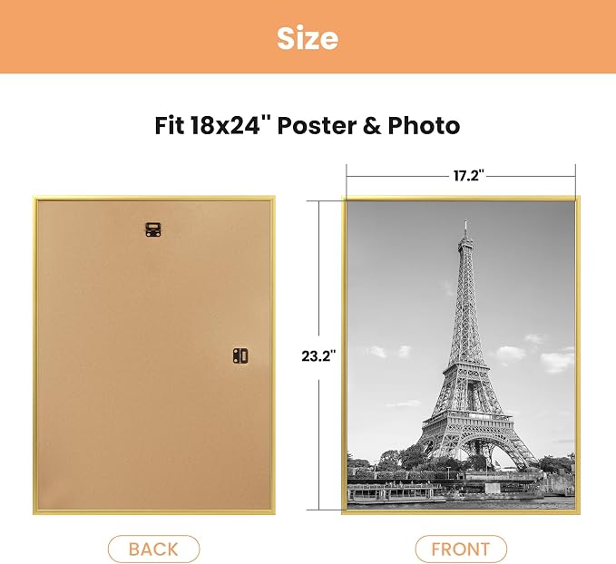 upsimples 18x24 Poster Frame, Easy Slide-In Assembly, Gold, 3 Pack | Gallery Wall 18 x 24 Picture Frames Set for Family, Wedding, Christmas, Easy to Change Photos