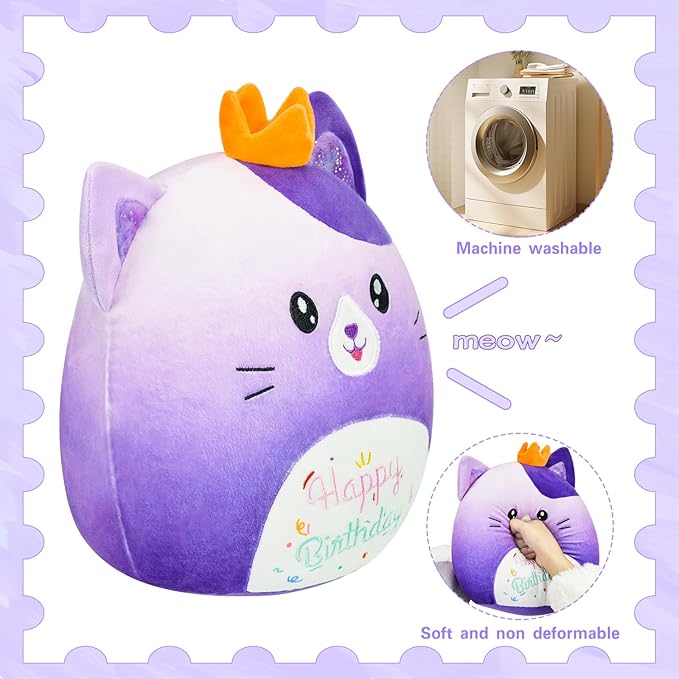 Cat Stuffed Animal Cat Plush Toys 14 Inch Soft Plushies Pillow Cute Gradient Purple Plushies Room Decoration Birthday Gifts for Kids Toddlers Girls and Boys