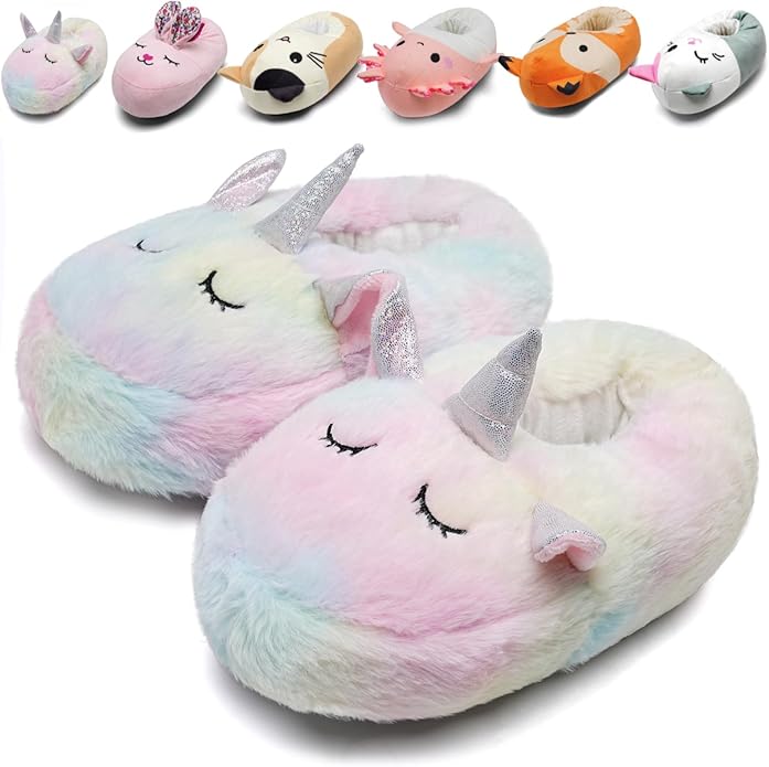 IceUnicorn Toddler Slippers Kids Cute Funny Animal House Shoes Girls Boys Christmas Fluffy Bedroom Indoor Slipper, Cat, Bunny, Unicorn, Axolotl, Fox