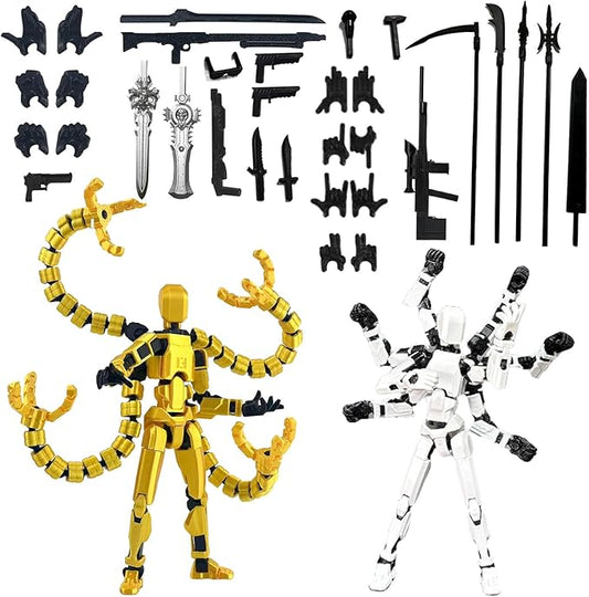 2PCS (Assembly Completed) T13 Action Figure Set, 3D Printed Action Figure,3D Printed Toys Stick Figure,Collectors Decorations for Game Lovers Toys (Yellow White)