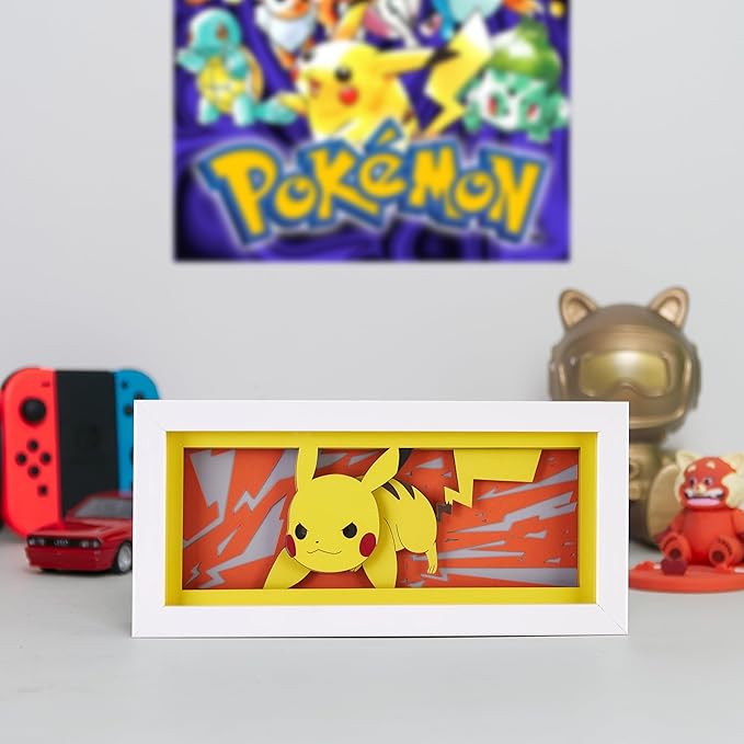 Unortha Anime LED Light Box, Manga Shadow Box Frame, Paper Cut, Table Lamp for Anime Enthusiasts, RGB Multi Color, Night Light for Room Decor, Unique Desk Decor (Pikachu)