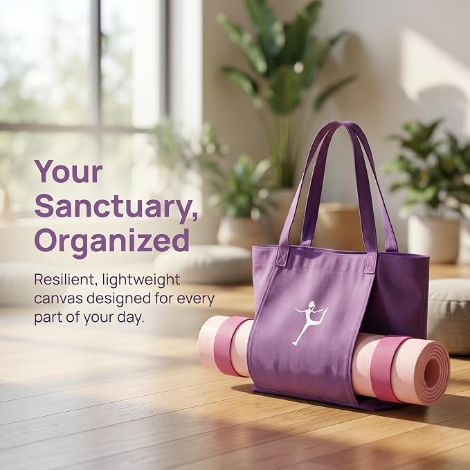 Yoga Bag - Pilates Bag With Mat Holder,for Women Canvas Tote Bag with Yoga Mat Carrier Pocket Large Gym Pilates Bag for Travel Office Beach Workout