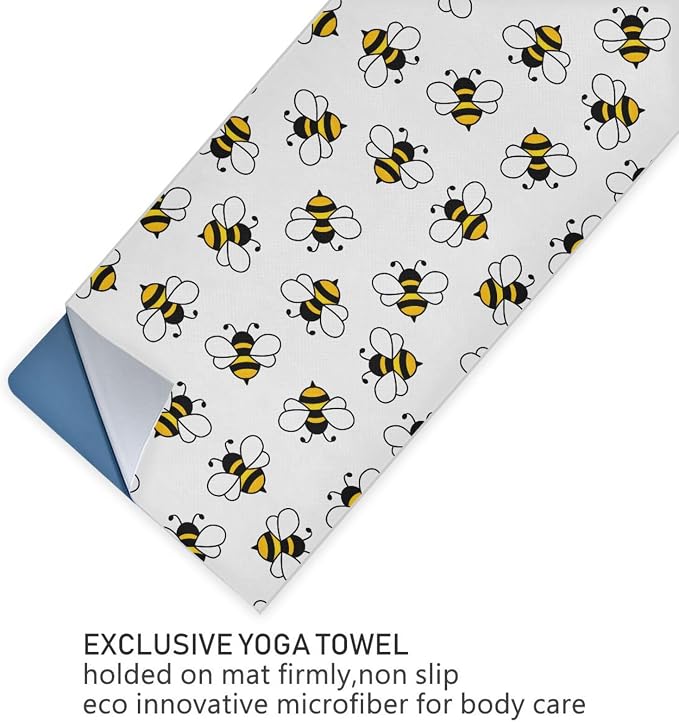 Non Slip Yoga Towel 73 x 27 in Honey Bee Sweat Absorbent Yoga Mat Towel for Hot Yoga, Pilates and Workout