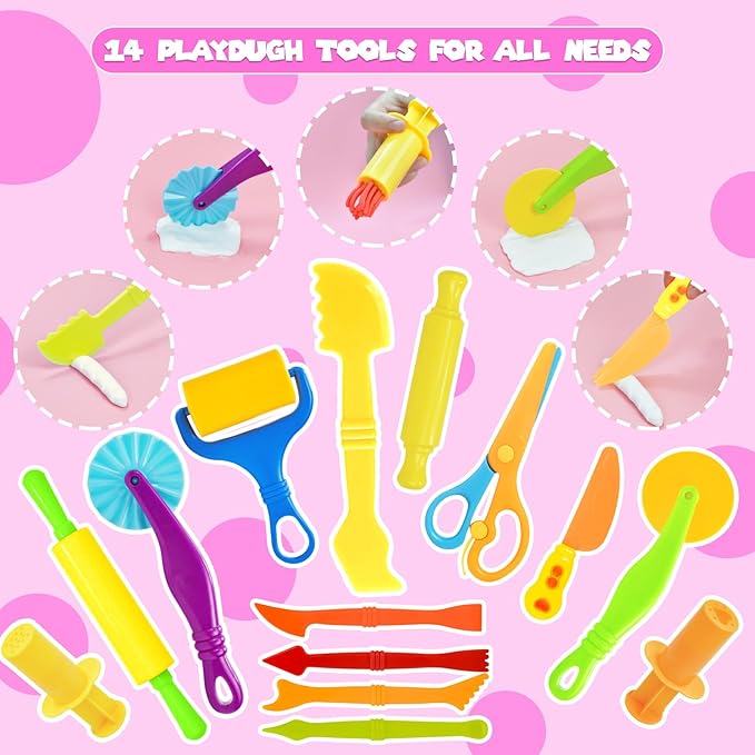 Playdough Tools Set, 38 Pcs Play Dough Sets for Kids Ages 4-8, Creative Play Dough Accessories with Clay Cutters, Roller, Molds, Safety Scissors, Educational Toys for Boys Girls