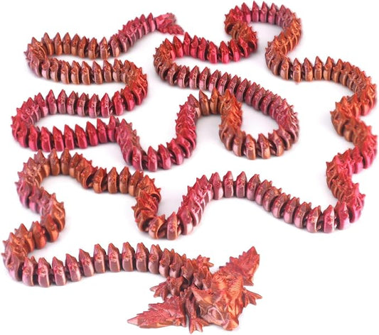 3D Printed Giant Long Dragon - Largest Size Toothless Dragon with Wings and Pangolin Features (red-Gold)