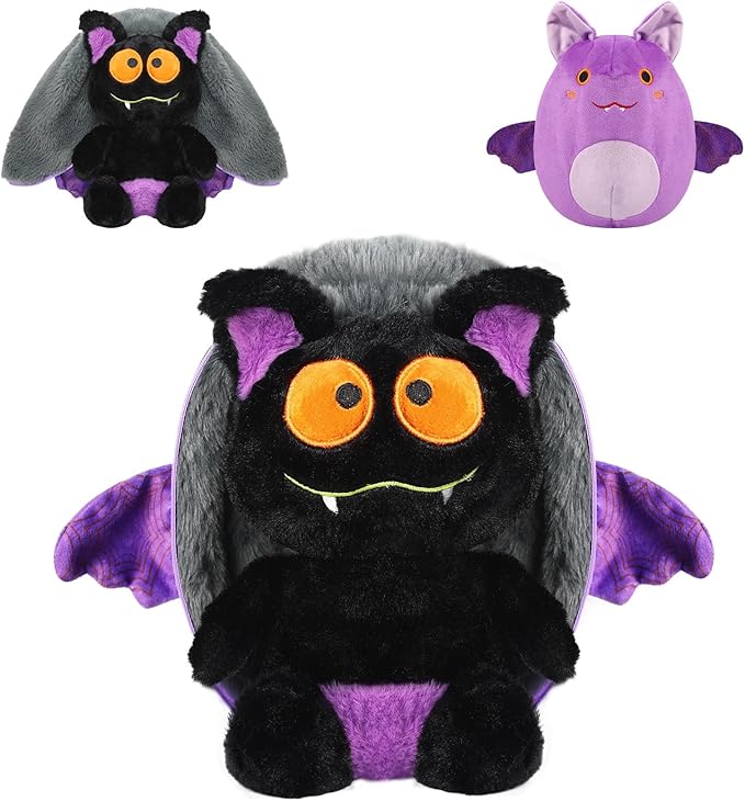 MIAODAM Halloween Bat Stuffed Animal Plush, 11inch Reversible Halloween Bat Plushies Pillow, Cute Baby Plush Toy Gift for Toddler Girls Boys