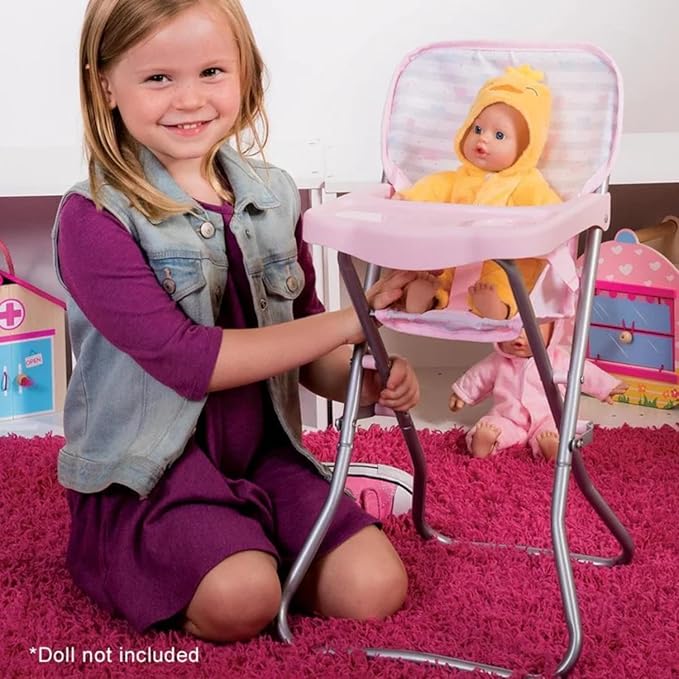 ADORA Durable Pastel Pink Hearts Baby Doll High Chair 20.5” Suits Most Stuffed Animals, Plush Toys, and Dolls up to 16 inches Birthday Gift for Ages 3+