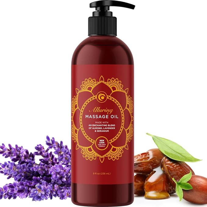 Alluring Lavender & Luxurious Vanilla Massage Oil Set - Aromatherapy Full Body Massage Oil Bundle with Naturally Scented Vegan Non GMO & Gluten Free Ingredients (8 Fl Oz Each)