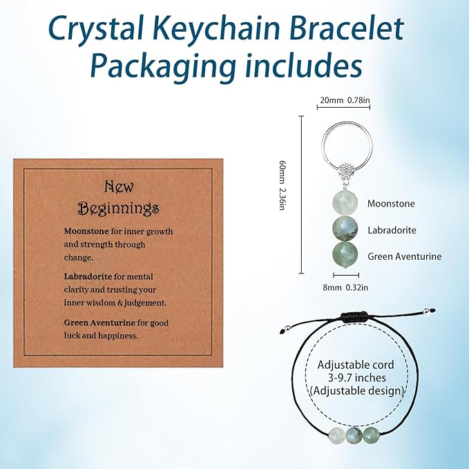 Healing Crystal Keychain Bracelet Set Healing Stones Anxiety Relief Natural Crystal Keychain for Women