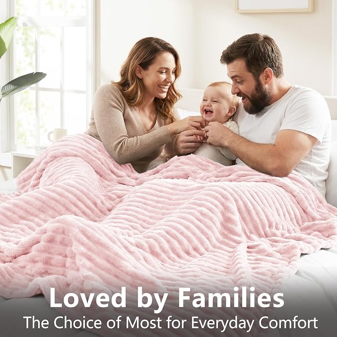 HIMEET Pink Queen Size Blanket for Bed, 300GSM Ribbed Fleece, 90 x 90 in | Ultra Soft Flannel, All-Season Lightweight Warmth, Cozy Bed Coverage & Bedroom Decor, Gift for Men & Women, Machine Washable