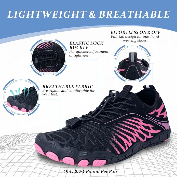 Barefoot Shoes for Women & Men, Grounded Walking Hiking Barefoot Shoes, Wide Toe Box Non-Slip Water Athletic Footwear, Comfortable Vitality Barefoot Footwear, Trail Running Sneakers Unisex