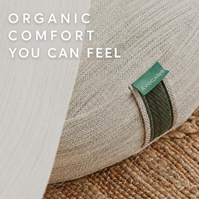 Avocado Organic Yoga Meditation Pillow, GOTS Certified Organic Cotton Cover, Natural Buckwheat Fill