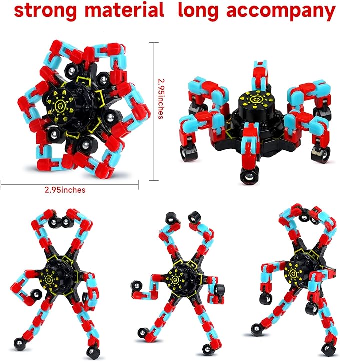 4 Pcs Fidget Toys Transformable Fidget Spinners Autism ADHD Anxiety Stress Relief Sensory Toys for Kids and Adults Deformable Robot Spinner Fingertip Gyros for Party Favors Prizes (GlowRedBlue)