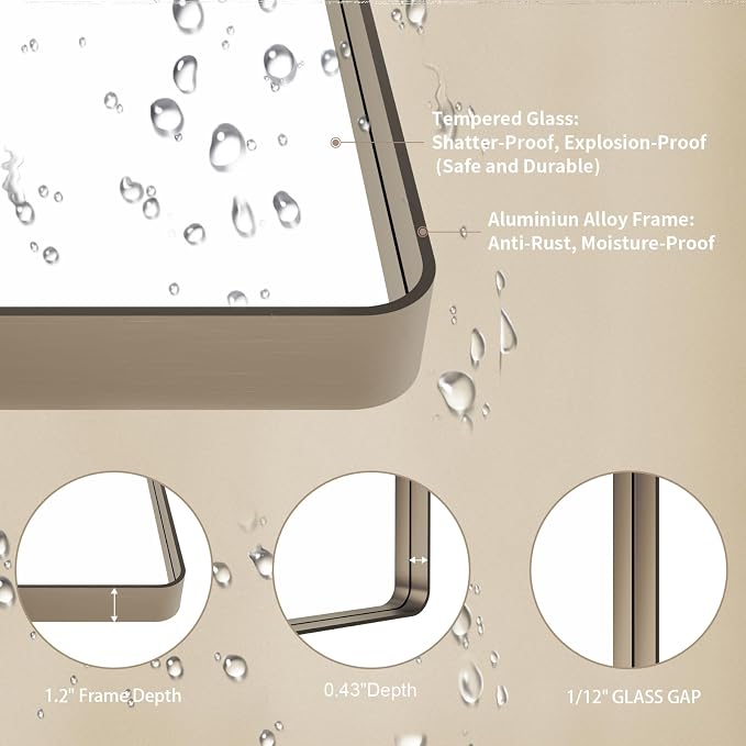 LOAAO 22”X30” Bronze Bathroom Mirrors for Vanity, Rounded Rectangle Brushed Bronze Metal Frame Mirror, Anti-Rust, Hangs Horizontally or Vertically | Rounded Rectangle, Brushed Bronze Metal Frame, Anti-Rust, Hangs Horizontally or Vertically