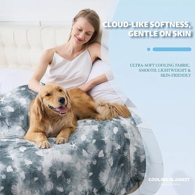 Cooling Blanket Twin Size (60"x80"), Double Sided Ice Cold Blanket for Hot Sleepers, Transfer Heat to Keep Cool, Soft Lightweight for Night Sweats, Bed & Couch, Ocean Design