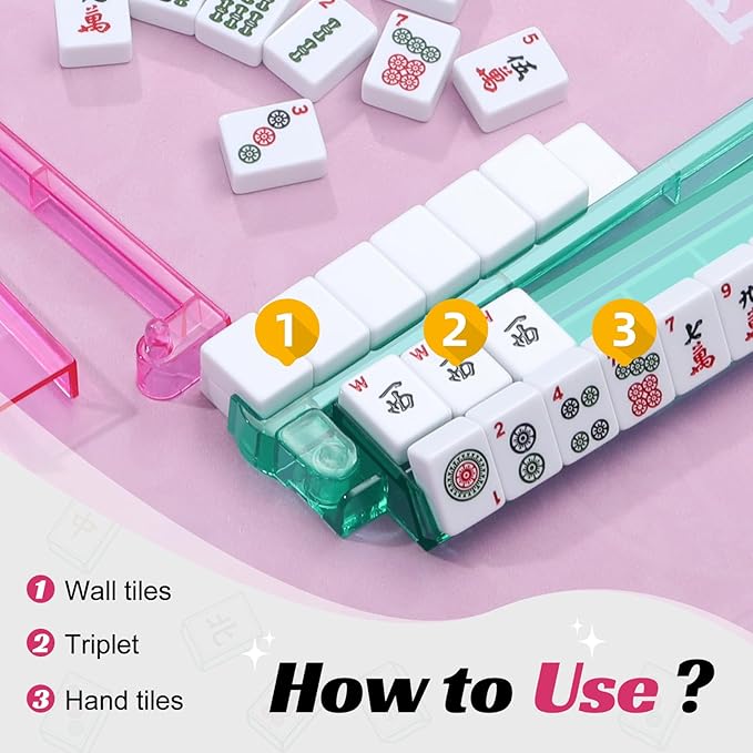 Mahjong Racks with Pushers, 4 Mah Jongg Clear Acrylic American All-in-One Tile Rack & Pusher Accessories Gifts (4 Colors)