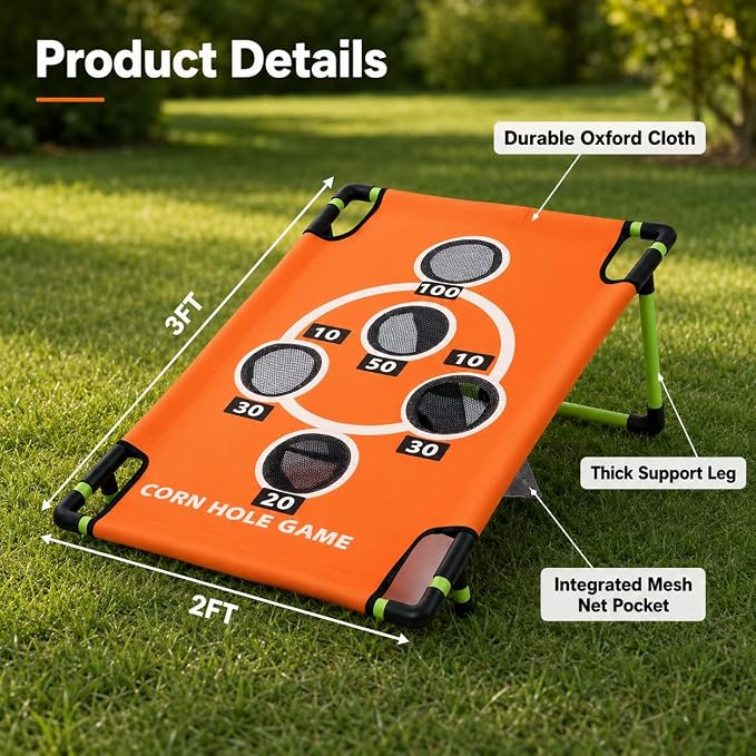 2026 Upgraded Arcade Style Cornhole Board with 8 Bean Bags|3x2 FT Regulation Corn Hole Games|15+ Multi-Games| Durable All-Weather Fabric for Outdoor Fun Camping Travel Beach Yard Backyard Lawn