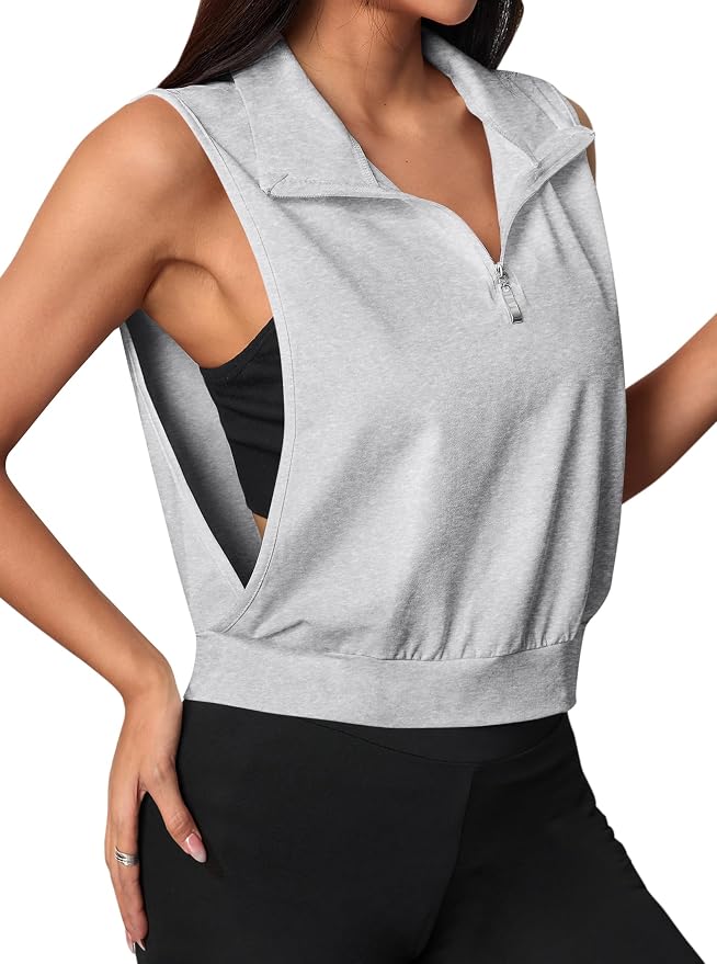 Avanova Women Sleeveless Golf Shirt 1/4 Zip Workout Tank Top | Open Side, Polo Collared, V Neck, Cropped Length, Golf Tops, Athletic, Relaxed Fit, Stretchy, Lightweight