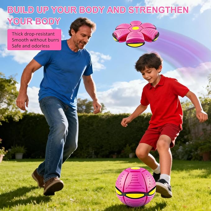 Magic Bouncing Ball 6-Light Dual Form – Pop up, Meta Ball Metaball Transforming Design – Flying Saucer Bouncy – Interactive Bouncing Balls for Parent-Child Interaction – Gift Pack - Pink