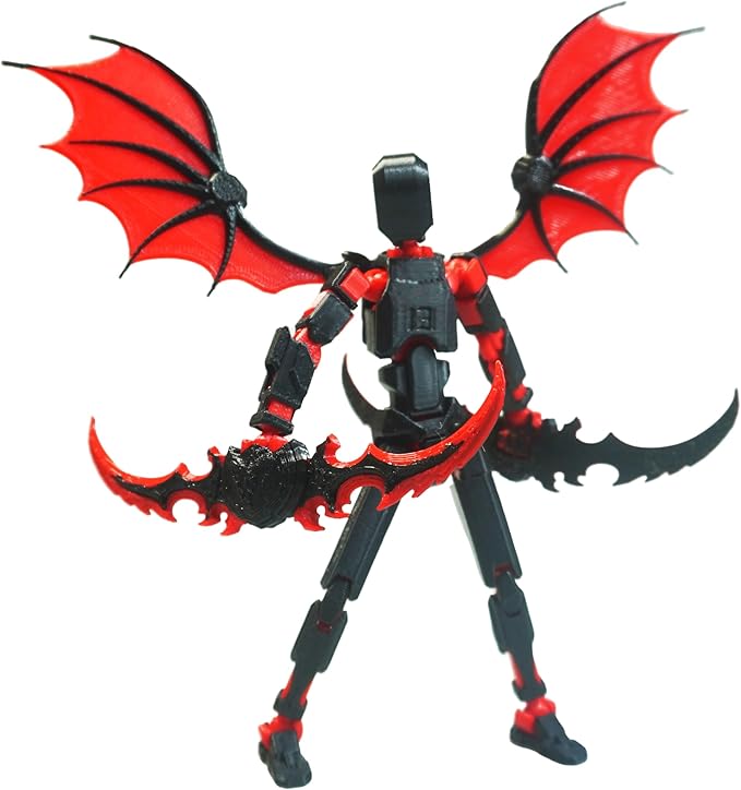 Dummy13 Action Figure Set | Pre-Assembled 3D Printed Titan and Robo Figures | Highly Articulated Robot Toys with Interchangeable Accessories | Perfect for Collectors and Hobbyists (Black red)