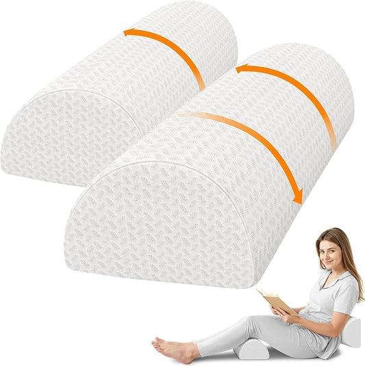 Knee Pillow for Side Sleepers, Half Moon Memory Foam Bolster Pillow for Legs, Ergonomic Design Wedge Elevation Pillow for Side & Back Sleeping, Under Knee Support, Foot, Ankle, Lumbar, White - 2 Pack