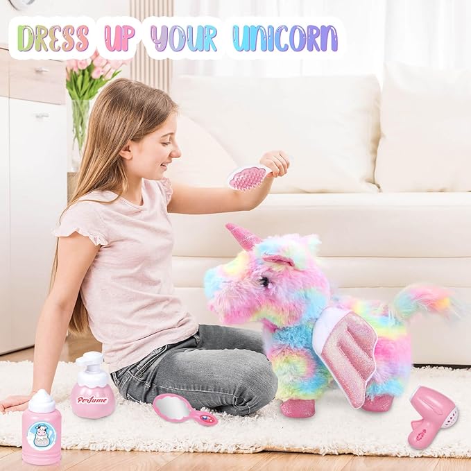 Unicorn Plush Interactive Toy for Kids age 3 4 5 6 Year Old: Walking Talking Electronic Pet Toy with Remote Control Leash Touch Recognition Toddler Unicorn Care Set Birthday Gifts for Girl 6-12
