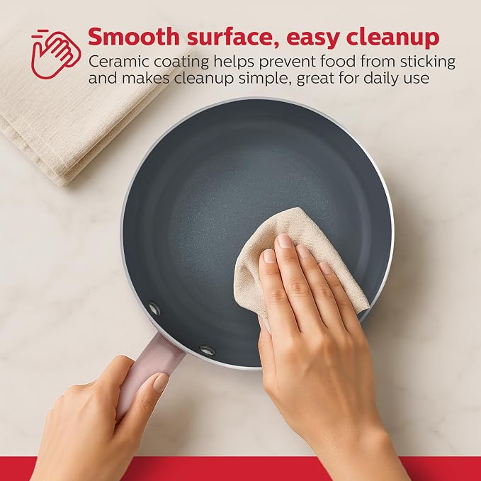 Holstein Housewares 8-IN Ceramic Non-Stick Fry Pan, Stainless Steel Golden Handle. Even Heating, PFAS and PFOA-Free, Sear, Fry, or Sauté. Compatible with Gas, Electric and Induction Cooktops