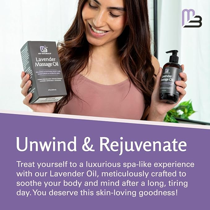 Lavender Sensual Massage Oil with Collagen and Stem Cells, Skin Tightening Therapy for Bum, Thighs, and Belly, Fast-Absorbing Cellulite Oil, 8 fl oz by M3 (Pack of 2)
