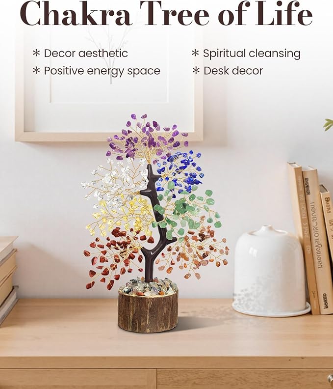 7 Chakra Tree - Crystal Tree of Life, Birthday Gifts for Women, Christmas Gifts, House Warming Gift, Chakra Healing Crystals Positive Energy for Spiritual Meditation and Home Office Desk Decor