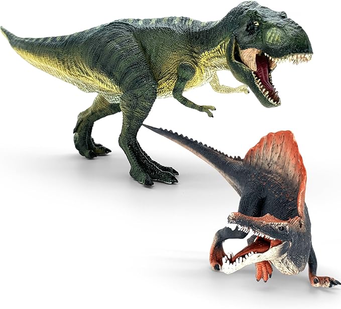 Realistic 15" Large Tyrannosaurus Rex & Spinosaurus Dinosaur Action Figures with Movable Jaws – Gift for Birthdays, Collectibles, Cake Toppers, Party Decor & Room Decor for Kids Ages 3-12 (2 PCS)