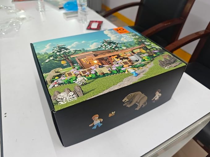 FUNWHOLE Bee-Farm Lighting Building-Bricks Set - Farm Bee Cottage Honey Workshop Collection LED Light Building Set 1274 Pcs for Adults and Teen