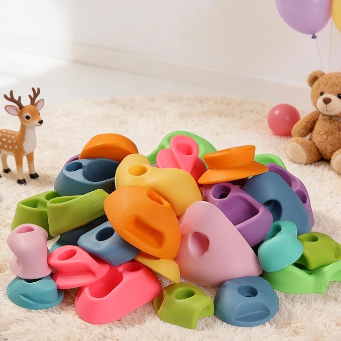 32 PCS Rock Climbing Holds for Kids,Rock Climbing Wall Grips Climbing Rocks Wall Kit for Indoor and Outdoor Playground Play Set with Hardware（Pastel Color）