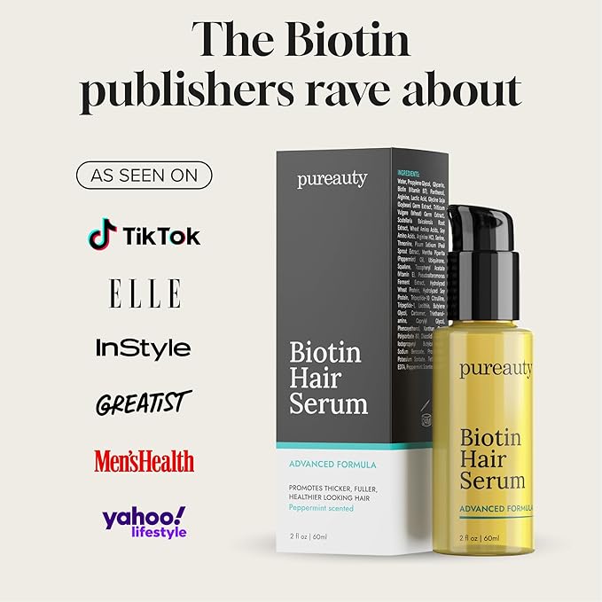 Biotin Hair Growth Serum Advanced Topical Formula To Help Grow Healthy, Strong Hair Suitable for Men and Women of All Hair Types Hair Loss Support By Pureauty Naturals 2 Fl Oz (Pack of 1)