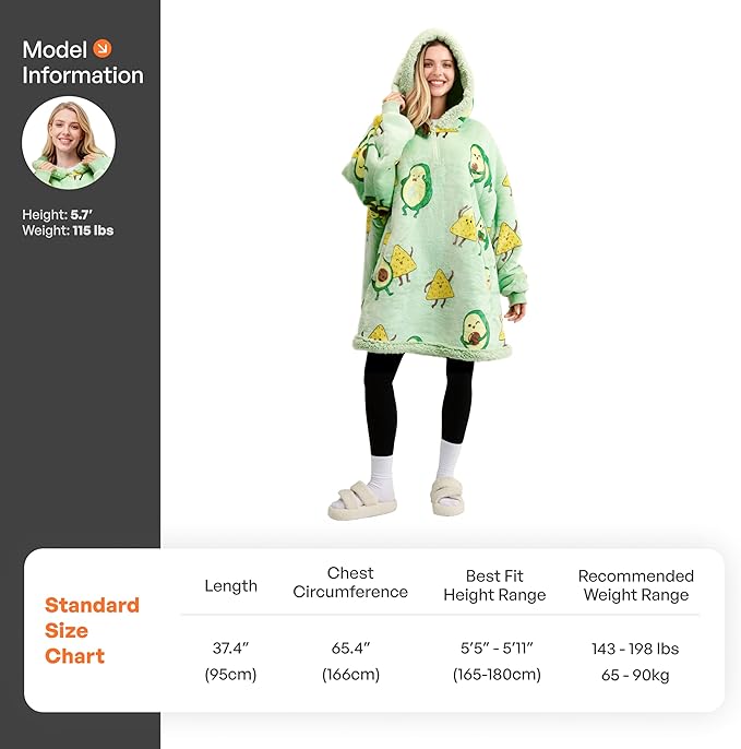 Giggling Getup Wearable Blanket Hoodie for Adults Gifts for Teen Girls Sister Women Sherpa Fleece Printed Hooded Blanket Sweatshirt Warm Cozy with Pocket & Sleeves Green Avocado
