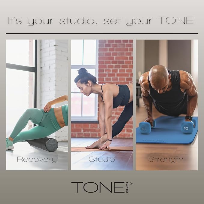 Tone Fitness 1-Inch Thick Yoga Mat | High-Density, Non-slip Exercise Mat with Carrying Strap for Yoga, Pilates, & Home Gym Workouts | Multiple Options